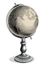 Antique celestial globe hand drawing vintage style black and white clip art isolated on white background,Celestial globe for Royalty Free Stock Photo