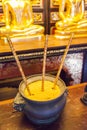 Antique censer with three Joss stick Royalty Free Stock Photo