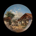 Antique ceramic plate depicting landscapes of france.