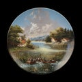 Antique ceramic plate depicting landscapes of france.