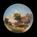 Antique ceramic plate depicting landscapes of france.