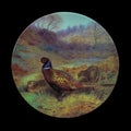 Antique ceramic plate with the image of birds.