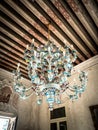 Antique chandelier of blown glass.