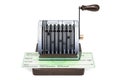 Antique check writer with bank check, 3D rendering Royalty Free Stock Photo