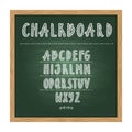 Antique child school chalkboard with green texture and hand writing alphabet on it. Vector doodle writing letters Royalty Free Stock Photo