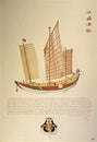 Antique China Fishing Boat Fisherman Shantou Western Calligraphy Watercolor Painting History Heritage Navigation Chinese Ship