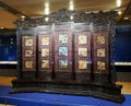 Antique Chinese Furniture Folding Screen with Red Sandalwood Frame and Body with Oil Paintings on Glass Qianlong Qing Dynasty