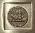 Antique Chinese Junk Boat Keying Ship Vessel Silver Coin Memorial Sailboat Yacht Precious Metal Royalty Free Stock Photo