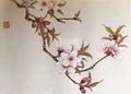 Antique Chinese Painting Peach Flowers Flower Blossom Floral Bird Brush Paintings Watercolor Nature Plants Prints Royalty Free Stock Photo