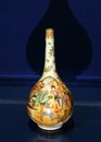 Antique Chinese Porcelain Guangcai Flower Vase Narrow Bottle Figures in Medallions Canton Famille Rose Daoguang Qing Dynasty Royalty Free Stock Photo