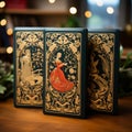 Antique Christmas Cards: Retro linocut prints inspired by Victorian and Edwardian holiday greetings, Royalty Free Stock Photo