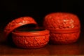 Antique cinnabar chinese trinket boxes still life Royalty Free Stock Photo