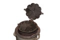 Antique cinnamon waffle iron from cast iron. Royalty Free Stock Photo