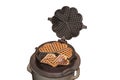 Antique cinnamon waffle iron from cast iron. Royalty Free Stock Photo