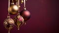 Christmas Ornaments on Christmas Red Background, classic, vintage, or antique ornaments. Studio Lighting. AI Generated