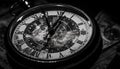 Antique clock face, black and white still life generated by AI