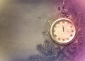 Antique clock face with lace and firtree on abstract background Royalty Free Stock Photo