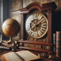 Antique Clock and Globe in Classic Study Room Royalty Free Stock Photo