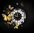 Antique clock with golden butterflies