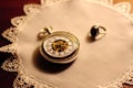 Antique clock and golden ring Royalty Free Stock Photo