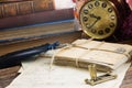 Antique clock with pile of mail Royalty Free Stock Photo