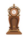 Antique clock. Traditional floor or table standing pendulum clock with wood carved decoration. Beautiful vintage object Royalty Free Stock Photo