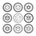 Antique clocks isolate on white. Vintage watch on wall. Vector pictures set Royalty Free Stock Photo