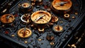 Antique clockworks turning, precision machinery in an old factory generated by AI