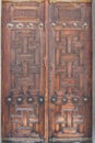 Antique close wood doors of the temple. Background of wooden tex