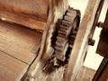 Antique clothes dryer. Old machinery details closeup. Royalty Free Stock Photo