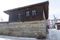 Antique cobblestone street with beauty ancient houses, town Koprivshtitsa