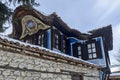 Antique cobblestone street with beauty ancient houses, town Koprivshtitsa