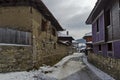 Antique cobblestone street with beauty ancient houses, town Koprivshtitsa