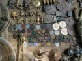 Antique coins & items displayed