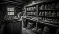 An antique collection of bottles on a rustic wooden shelf generated by AI Royalty Free Stock Photo