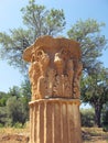 Antique column, green trees and blue sky as a background Royalty Free Stock Photo