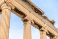 Antique columns of Erechtheion temple, Acropolis of Athens, Greece. Erechtheum is an ancient Greek Ionic temple of Royalty Free Stock Photo