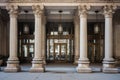 antique columns flanking an office building entrance