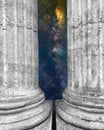 Antique columns with starry sky and milky way
