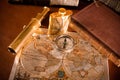 Antique compass And old map