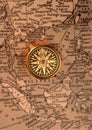 Antique compass on old map (Asean region) Royalty Free Stock Photo