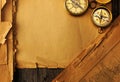 Antique compass over old map Royalty Free Stock Photo