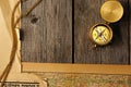 Antique compass over old map Royalty Free Stock Photo