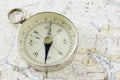 Antique Compass, Prospecting Map, And Gold Royalty Free Stock Photo