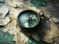 antique compass on a textured map background for navigation Royalty Free Stock Photo