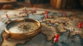 Antique Compass on World Map.AI generated image Royalty Free Stock Photo