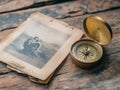 antique compass on weathered map background Royalty Free Stock Photo