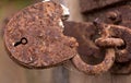 An antique almost completely rusted padlock . Royalty Free Stock Photo