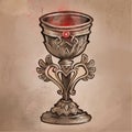 Antique copper bowl with red drink Royalty Free Stock Photo