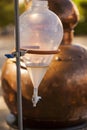 Alembic - copper bowl used for distillation to produce essential oil. Royalty Free Stock Photo